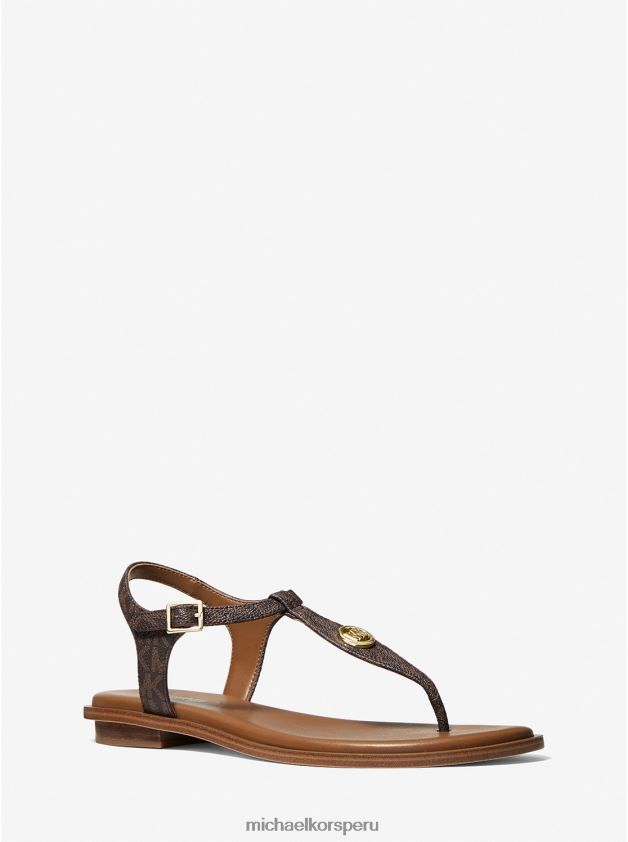 zapatos educacion fisica Michael Kors mujer sandalia Mallory con tira en T y logo marrón 8FX48V1904