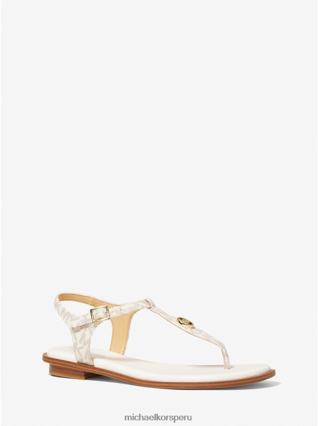 zapatos educacion fisica Michael Kors mujer sandalia Mallory con tira en T y logo vainilla 8FX48V1903