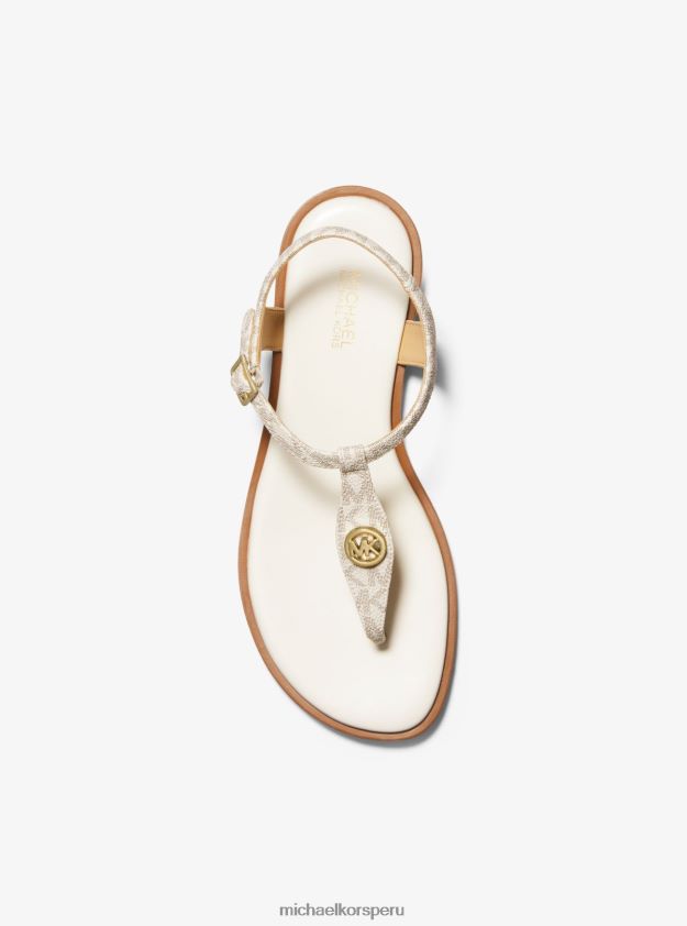 zapatos educacion fisica Michael Kors mujer sandalia Mallory con tira en T y logo vainilla 8FX48V1903