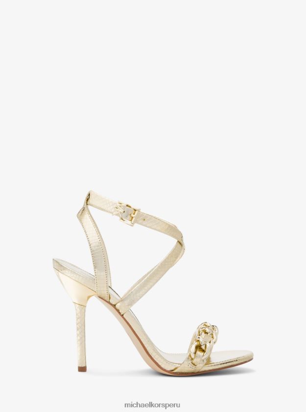 zapatos educacion fisica Michael Kors mujer sandalia asha de piel con relieve de serpiente y adornos oro pálido 8FX48V1942