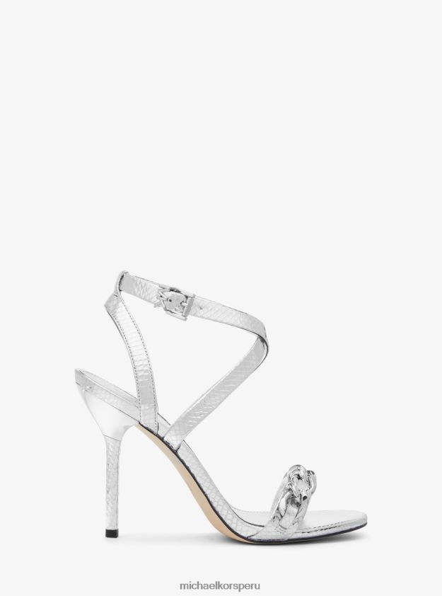 zapatos educacion fisica Michael Kors mujer sandalia asha de piel con relieve de serpiente y adornos plata 8FX48V1944