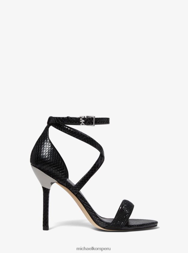 zapatos educacion fisica Michael Kors mujer sandalia astrid de piel con relieve de serpiente negro 8FX48V2070