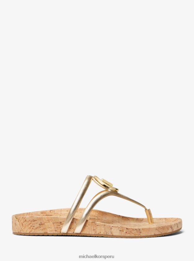 zapatos educacion fisica Michael Kors mujer sandalia hampton de piel metalizada oro pálido 8FX48V1943