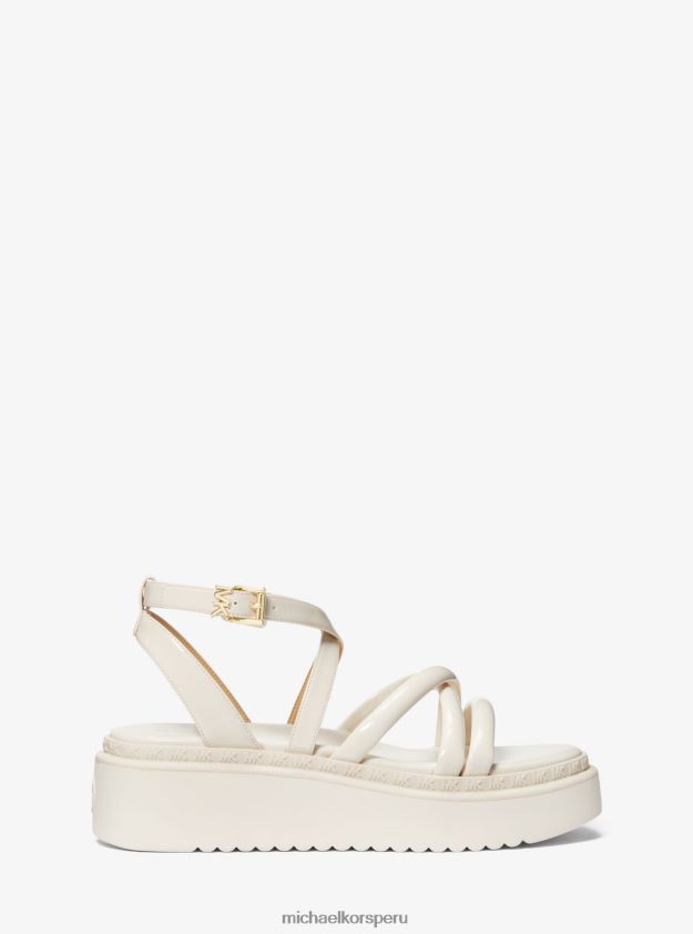 zapatos educacion fisica Michael Kors mujer sandalia issa de charol sintético con plataforma plana crema ligera 8FX48V1952