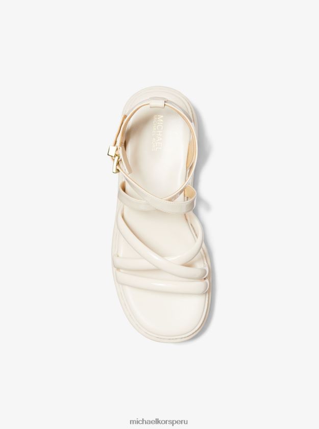 zapatos educacion fisica Michael Kors mujer sandalia issa de charol sintético con plataforma plana crema ligera 8FX48V1952