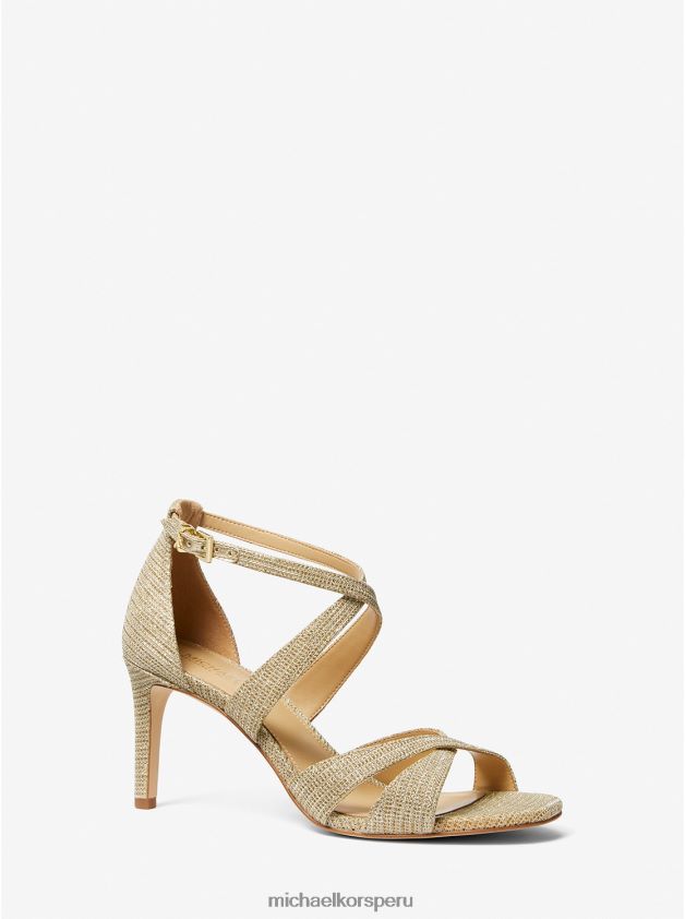 zapatos educacion fisica Michael Kors mujer sandalia kinsley con cadena y malla con purpurina oro pálido 8FX48V2015