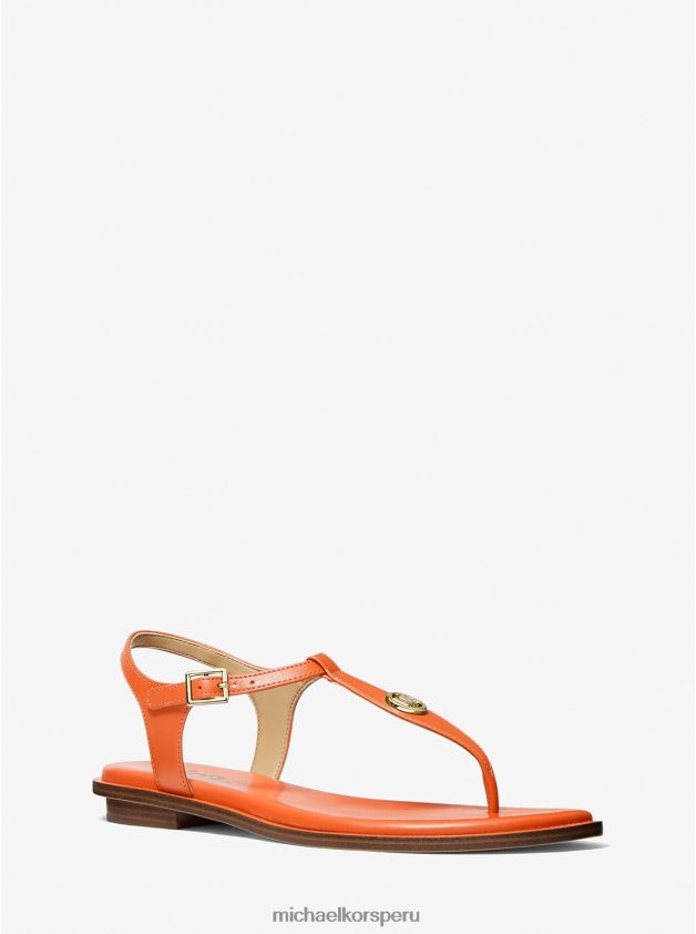 zapatos educacion fisica Michael Kors mujer sandalia mallory de piel con tira en T albaricoque 8FX48V1897