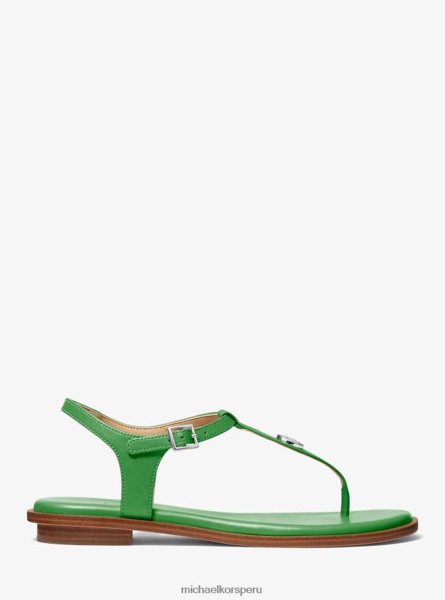 zapatos educacion fisica Michael Kors mujer sandalia mallory de piel con tira en T verde palma 8FX48V1901
