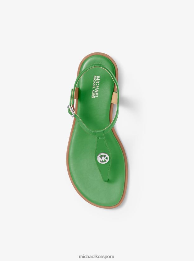 zapatos educacion fisica Michael Kors mujer sandalia mallory de piel con tira en T verde palma 8FX48V1901