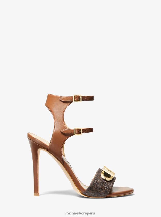 zapatos educacion fisica Michael Kors mujer sandalia parker de piel y logo equipaje multi 8FX48V2028