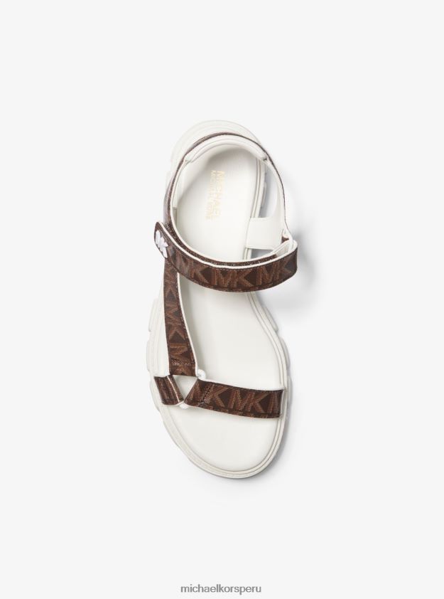 zapatos educacion fisica Michael Kors mujer sandalia ridley con logo marrón 8FX48V1986