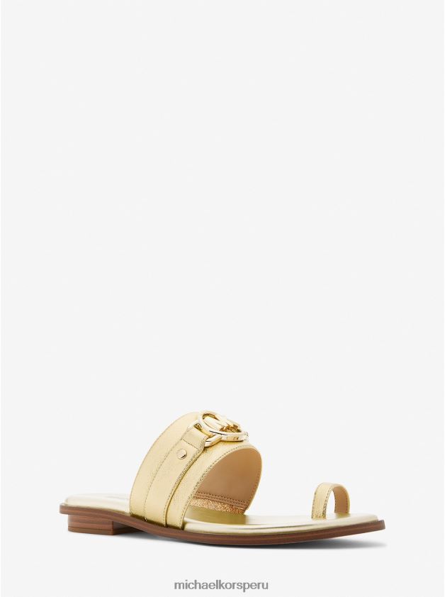 zapatos educacion fisica Michael Kors mujer sandalia rory de piel metalizada oro pálido 8FX48V1833