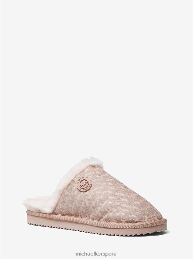 zapatos educacion fisica Michael Kors mujer pantuflas janis con logo y forro de piel sintética en jacquard Rosa suave 8FX48V2339