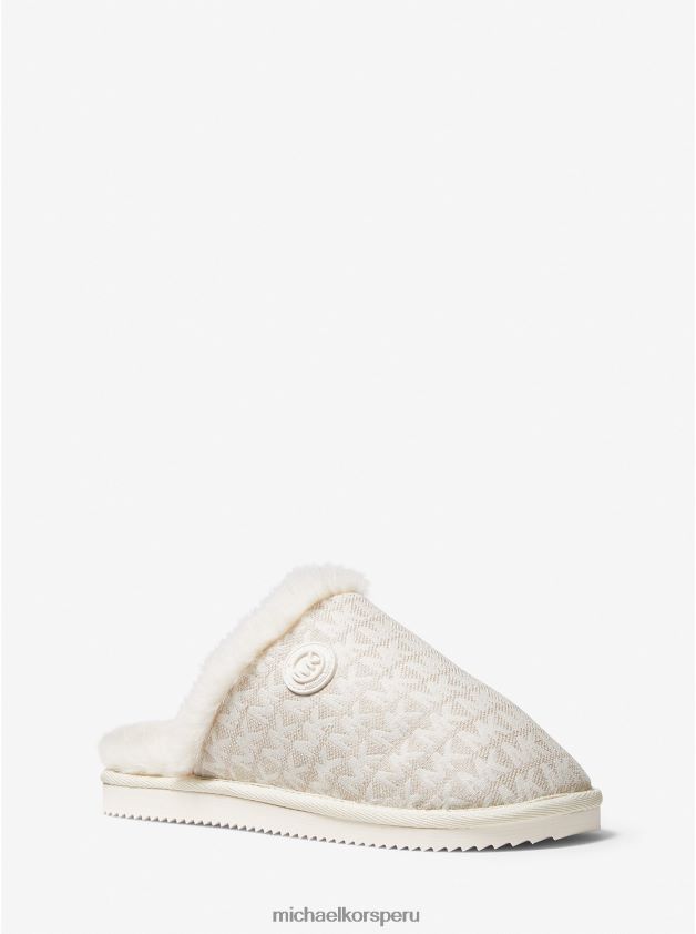 zapatos educacion fisica Michael Kors mujer pantuflas janis con logo y forro de piel sintética en jacquard natural 8FX48V2335