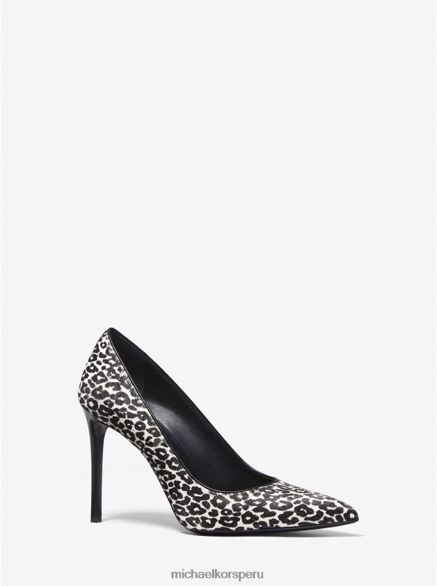 zapatos educacion fisica Michael Kors mujer Colección gretel zapato de salón de pelo de becerro con estampado de leopardo blanco negro 8FX48V2322
