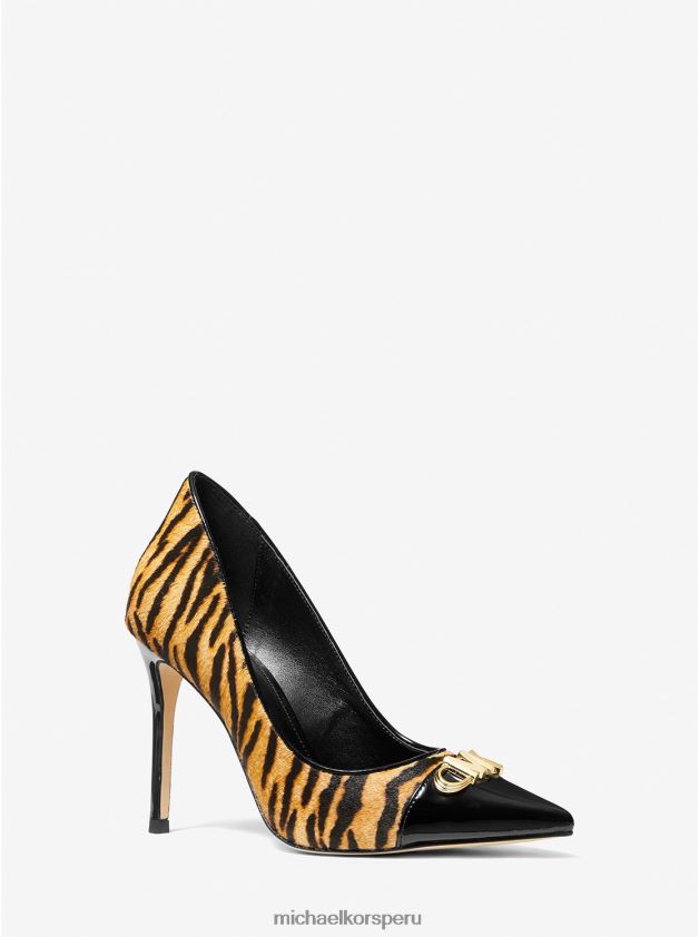 zapatos educacion fisica Michael Kors mujer Salón Parker de piel y pelo de becerro con estampado de tigre maravilla 8FX48V2300