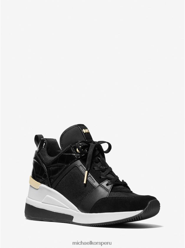 zapatos educacion fisica Michael Kors mujer Zapatilla georgie de nailon y piel repujada de cocodrilo negro 8FX48V1721