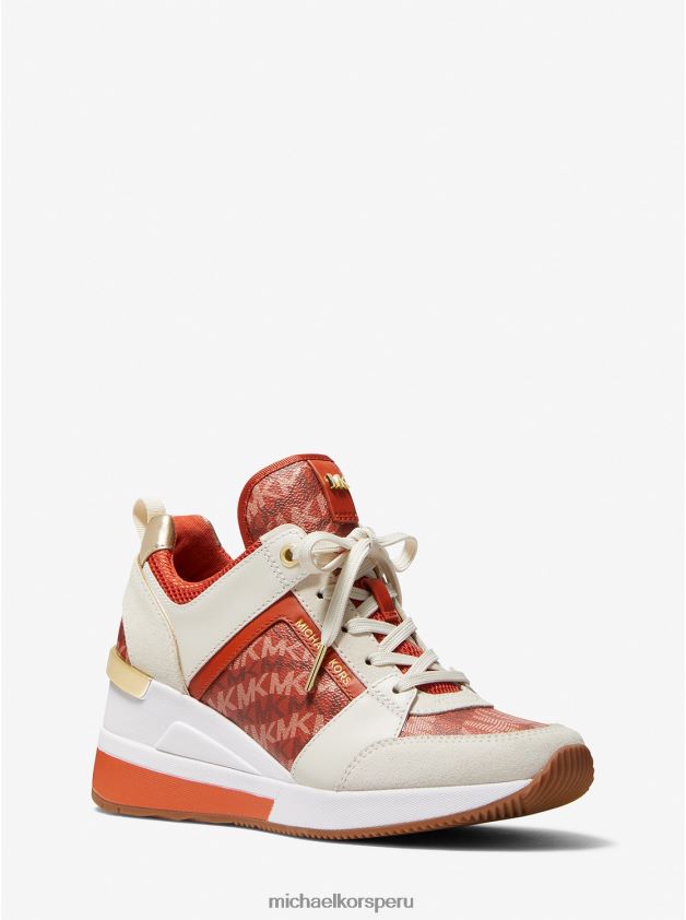 zapatos educacion fisica Michael Kors mujer Zapatilla georgie de piel con logo y estampado animal Naranja intenso 8FX48V1793