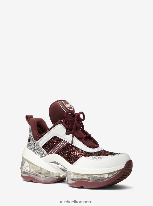 zapatos educacion fisica Michael Kors mujer Zapatilla olympia extreme de purpurina y piel. merlot 8FX48V1734