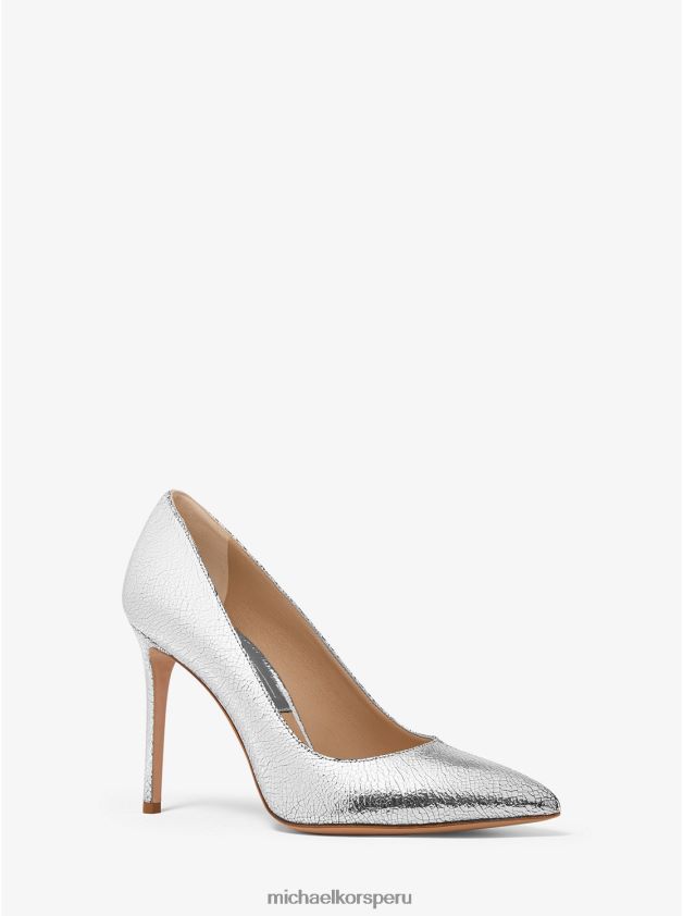 zapatos educacion fisica Michael Kors mujer colección gretel salón de piel craquelada plata 8FX48V2327