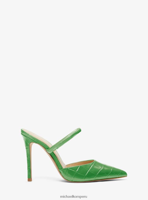 zapatos educacion fisica Michael Kors mujer mules jessa de piel con relieve de cocodrilo verde palma 8FX48V2285