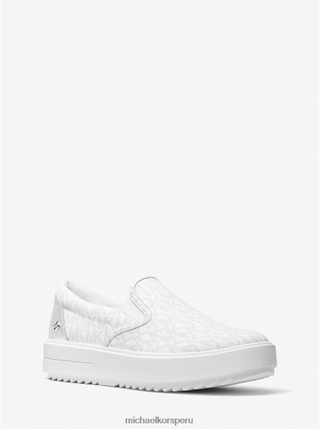 zapatos educacion fisica Michael Kors mujer tenis sin cordones con logo emmett blanco brillante 8FX48V1737