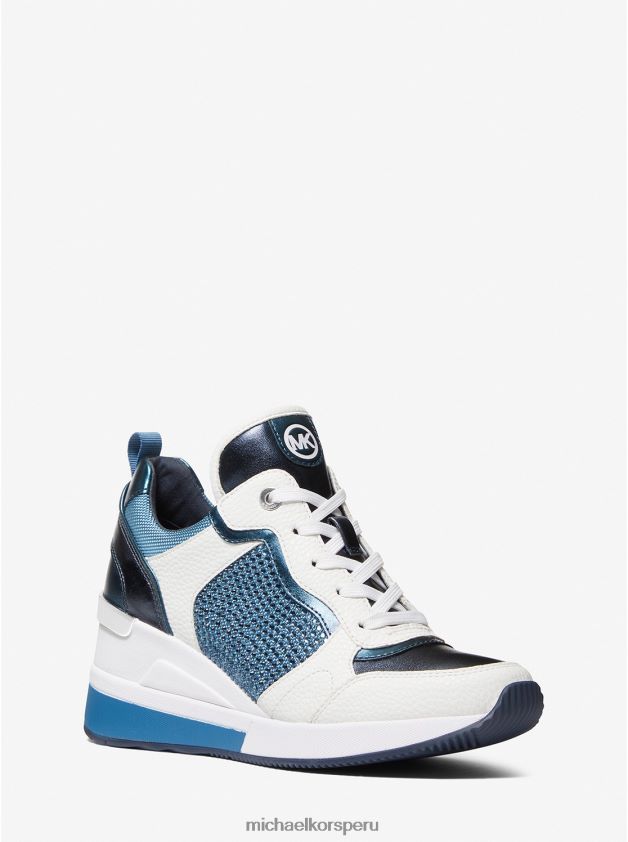 zapatos educacion fisica Michael Kors mujer zapatillas deportivas de piel sintética con adornos de cresta montaña azul 8FX48V1802