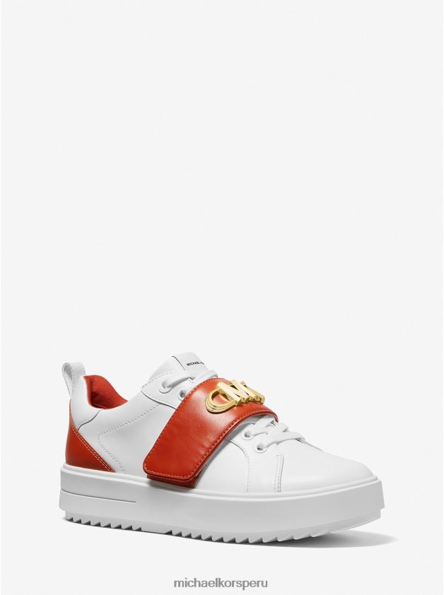 zapatos educacion fisica Michael Kors mujer zapatillas emmett de cuero con logo adornado en dos tonos Naranja intenso 8FX48V1796