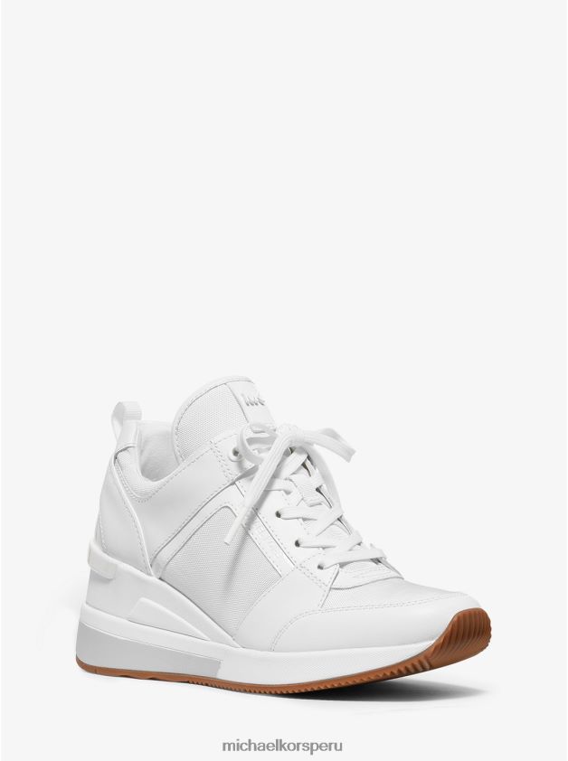 zapatos educacion fisica Michael Kors mujer zapatillas georgie de piel y lona Blanco óptico 8FX48V1785