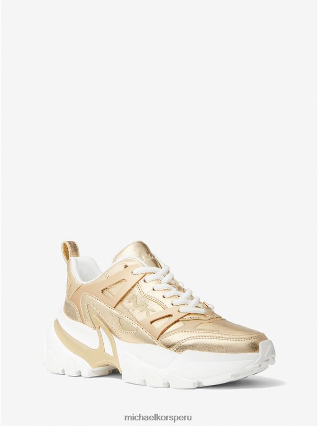 zapatos educacion fisica Michael Kors mujer zapatillas nick de cuero metalizado oro pálido 8FX48V1764