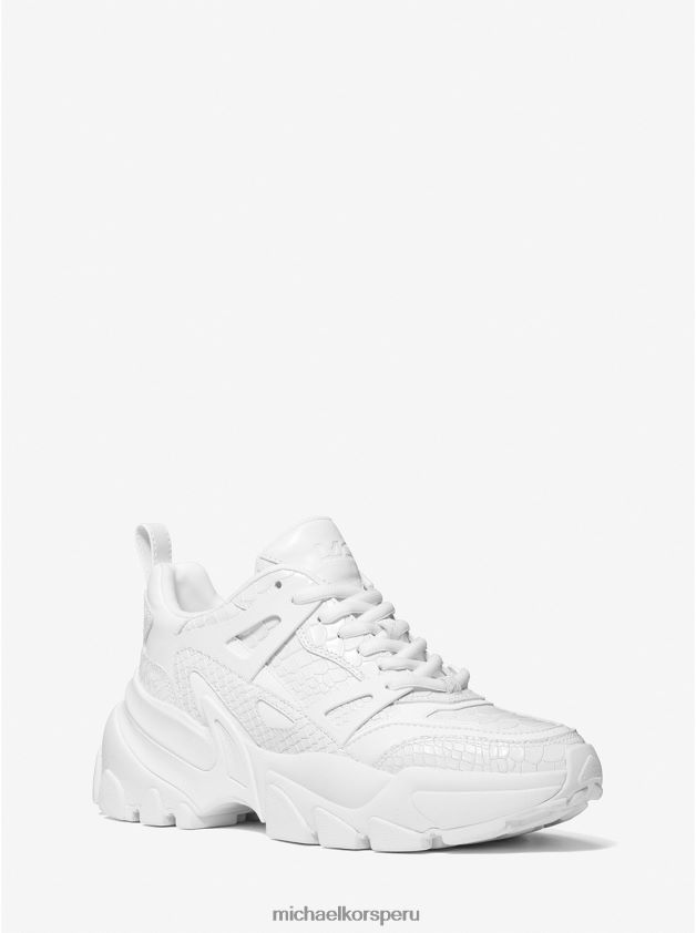 zapatos educacion fisica Michael Kors mujer zapatillas nick de piel con relieve de serpiente Blanco óptico 8FX48V1762