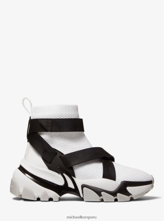 zapatos educacion fisica Michael Kors mujer zapatillas nick de punto con correa de cuero Blanco óptico 8FX48V1806