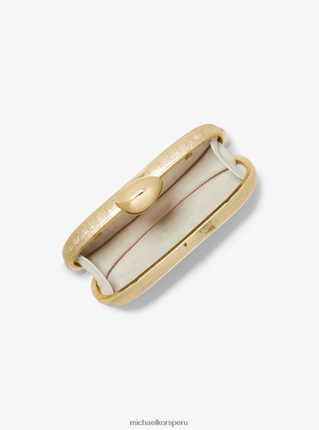 accesorios educacion fisica Michael Kors unisexo colección tina minaudiere pequeño piel grabada cocodrilo metalizado oro 8FX48V3777