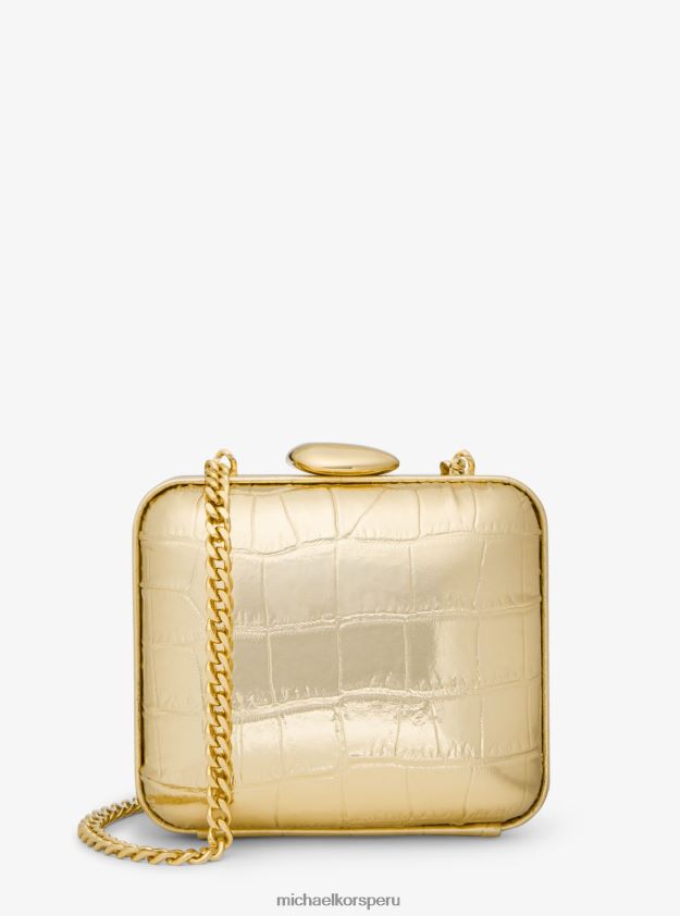 accesorios educacion fisica Michael Kors unisexo colección tina mini minaudiere piel grabada cocodrilo metalizado oro 8FX48V3781