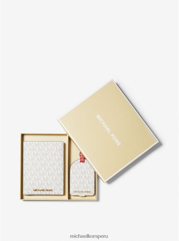 accesorios educacion fisica Michael Kors unisexo set de regalo con funda para pasaporte y etiqueta para equipaje con logo chile multi 8FX48V3942