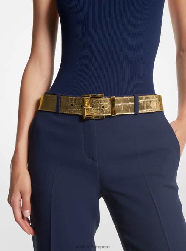 accesorios educacion fisica Michael Kors unisexo Cinturón para pantalón de piel con relieve de cocodrilo metalizado de la colección oro 8FX48V3886