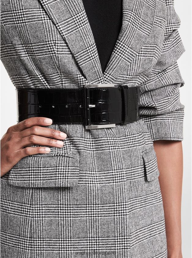 accesorios educacion fisica Michael Kors unisexo cinturón de piel con relieve de cocodrilo de la colección negro 8FX48V3901