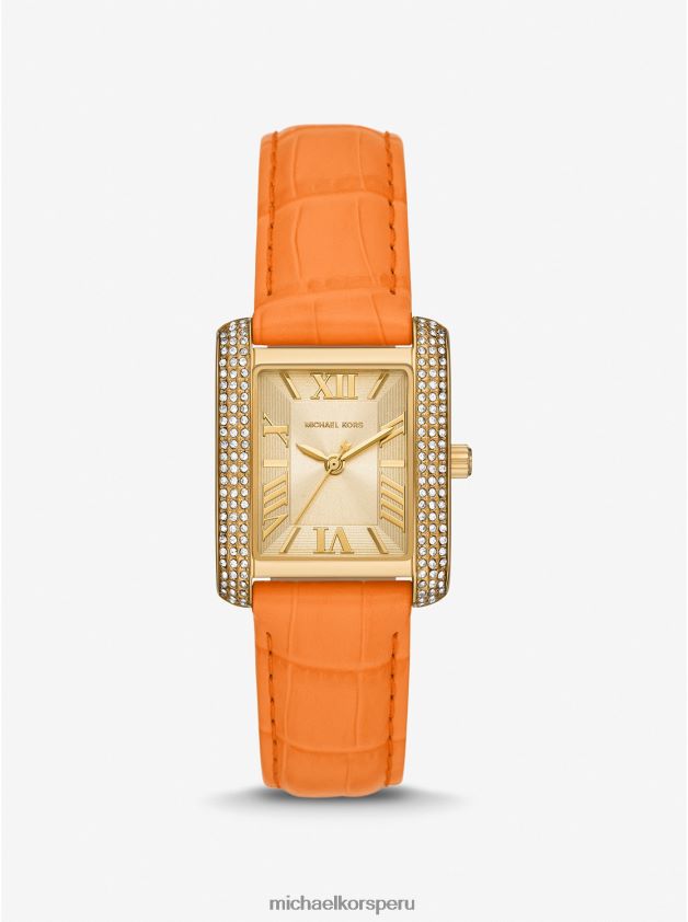 accesorios educacion fisica Michael Kors unisexo Reloj Emery Pave de piel en relieve de cocodrilo y tono dorado oro 8FX48V4017