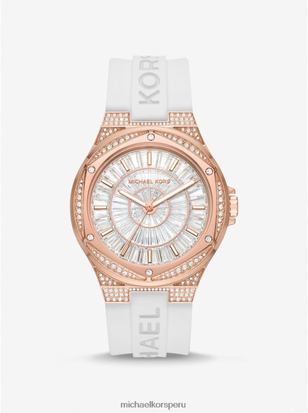 accesorios educacion fisica Michael Kors unisexo Reloj extragrande Lennox Pave en tono dorado rosa y silicona blanco 8FX48V3969