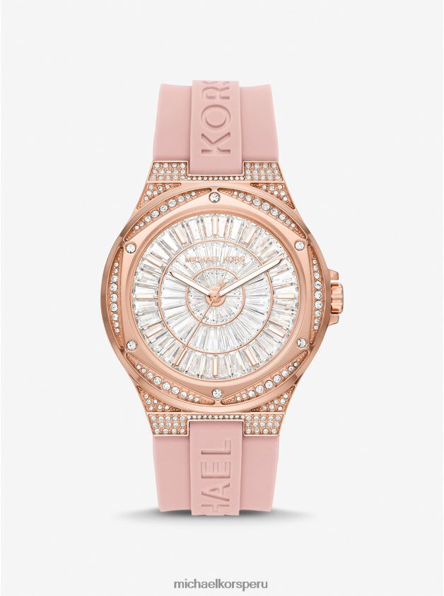 accesorios educacion fisica Michael Kors unisexo Reloj extragrande Lennox Pave en tono dorado rosa y silicona rubor 8FX48V3968
