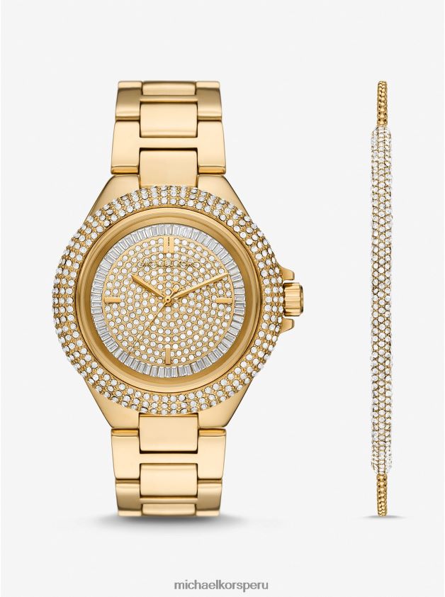 accesorios educacion fisica Michael Kors unisexo Set de regalo de reloj camille extragrande en tono dorado y pulsera deslizante oro 8FX48V4013