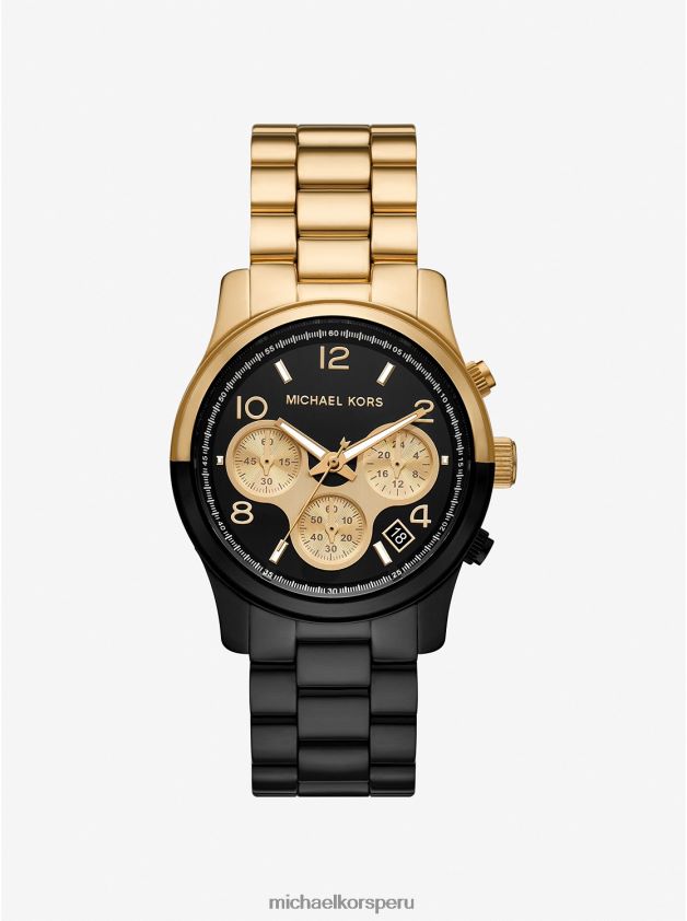 accesorios educacion fisica Michael Kors unisexo reloj de pista de dos tonos oro negro 8FX48V3961