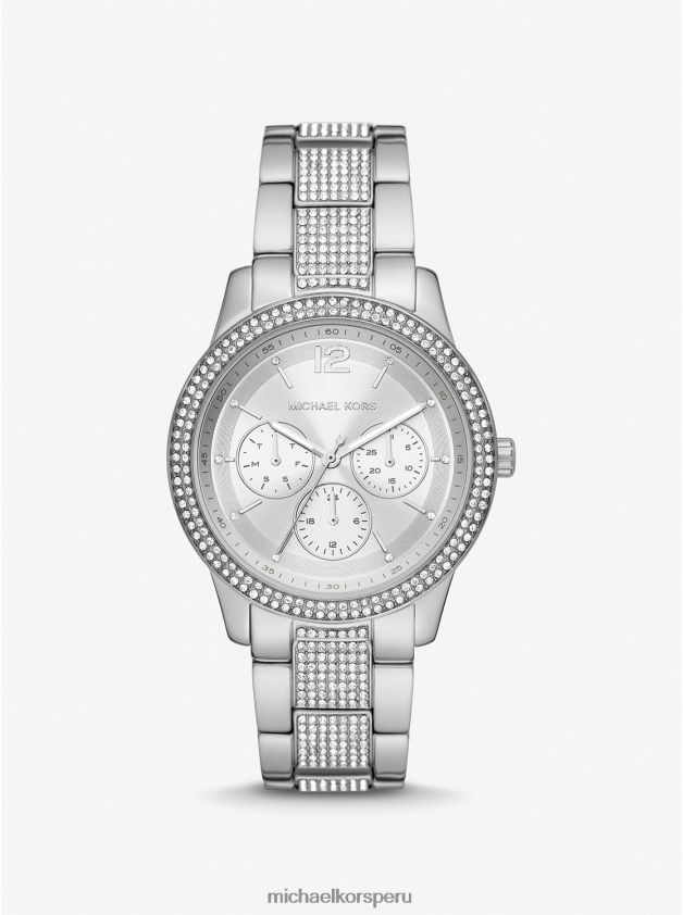 accesorios educacion fisica Michael Kors unisexo reloj tibby extragrande en tono plateado con pavé plata 8FX48V4020