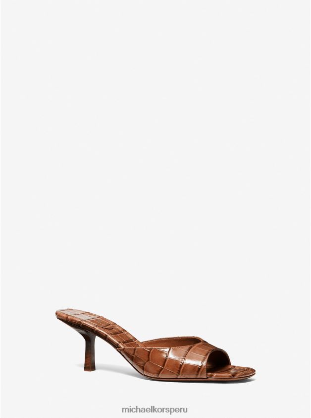 zapatos educacion fisica Michael Kors unisexo Sandalia colección anita piel grabada cocodrilo castaña 8FX48V3849
