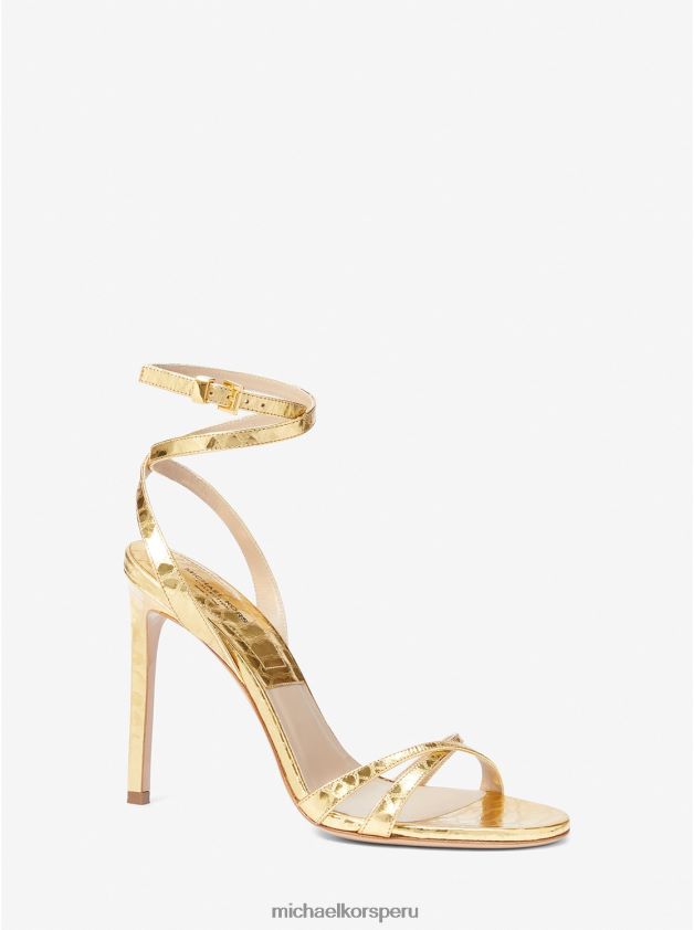 zapatos educacion fisica Michael Kors unisexo Sandalia colección chrissy piel grabada pitón metalizada oro 8FX48V3819