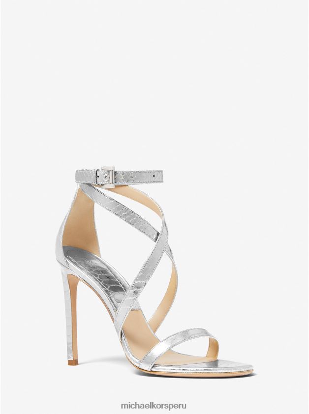 zapatos educacion fisica Michael Kors unisexo Sandalia colección ingrid piel grabada pitón metalizada plata brillante 8FX48V3865