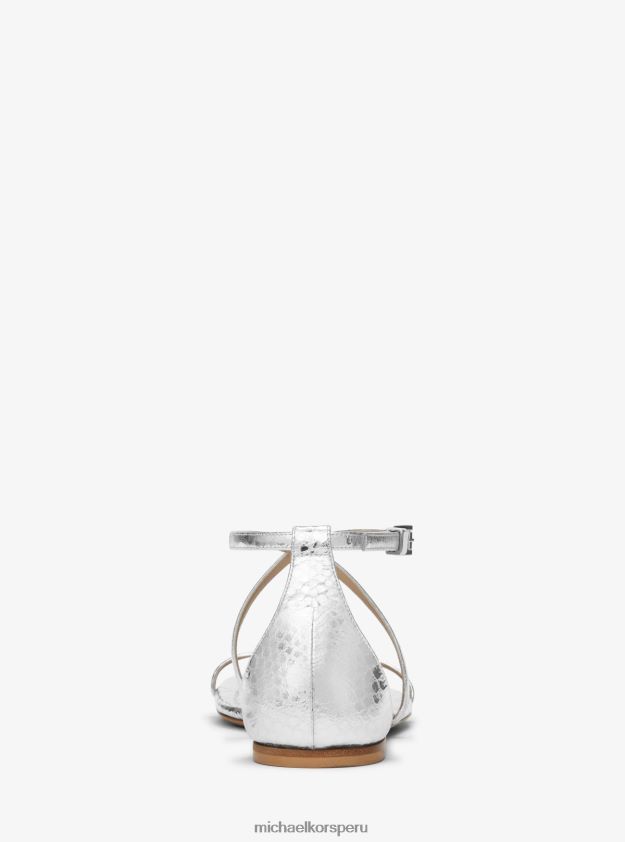 zapatos educacion fisica Michael Kors unisexo Sandalia colección polly piel grabada pitón metalizada plata 8FX48V3830